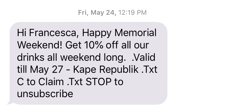 Kape Republik Memorial Day SMS Marketing