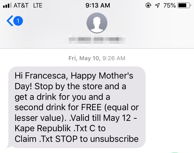 Kape Republik Mothers Day SMS Marketing