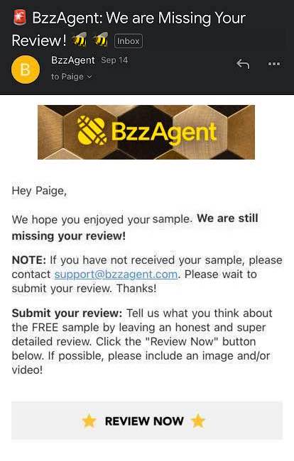 bzz sampling reminder email