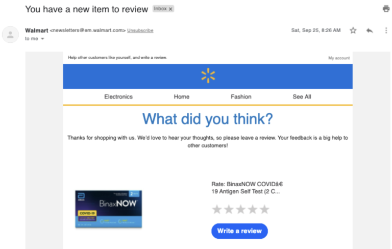 walmart review email