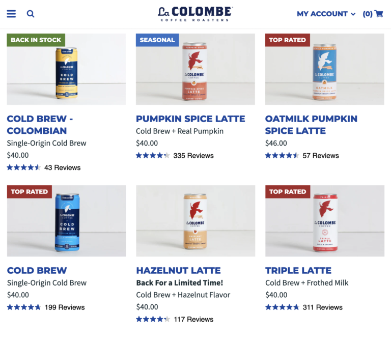 La Colombe Ratings on Category Page