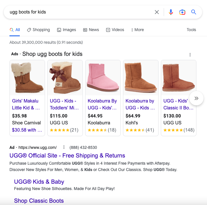 Ugg Search Ad