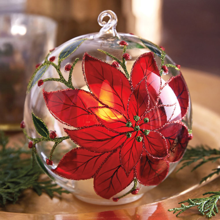 poinsettia flickering candle light ornament 1 17483
